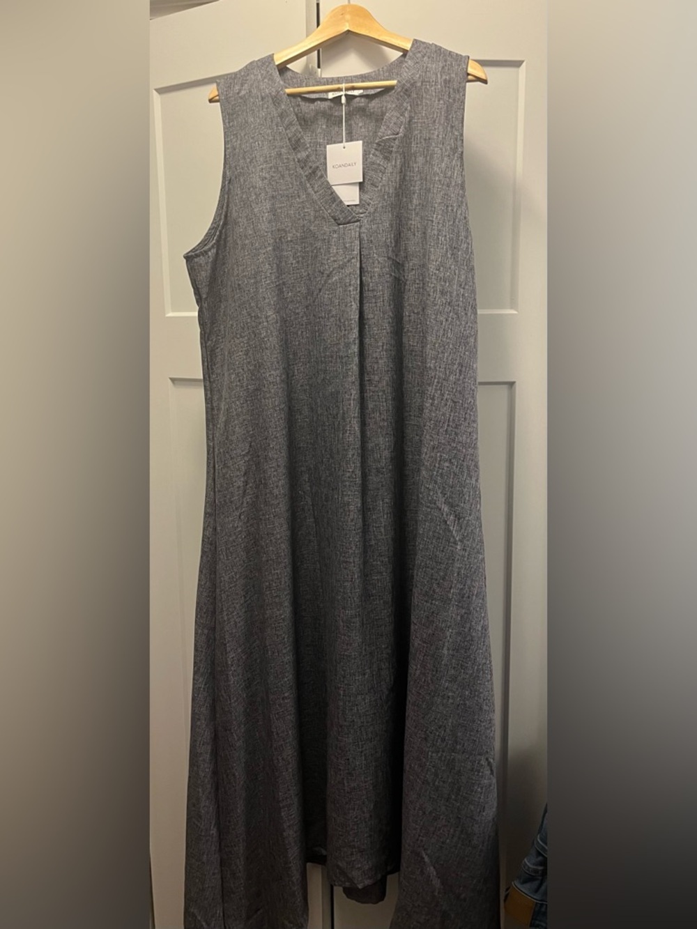 Koandaly Sleeveless V-Neck Blue/Grey Linen Blend Dress NWTs